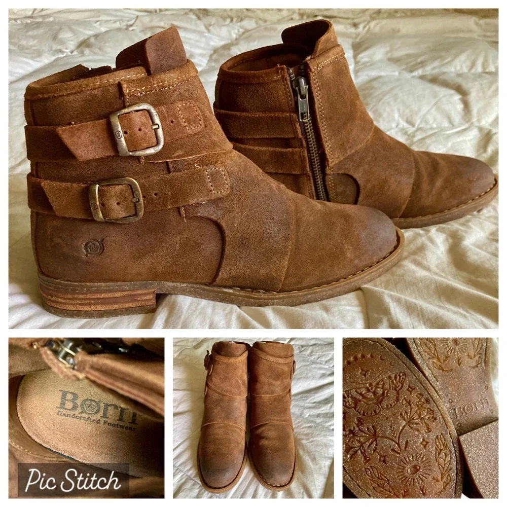 Born Moraga Suede Leather Ankle Boots Brown Women's 8/38-39 Boho Western EUC